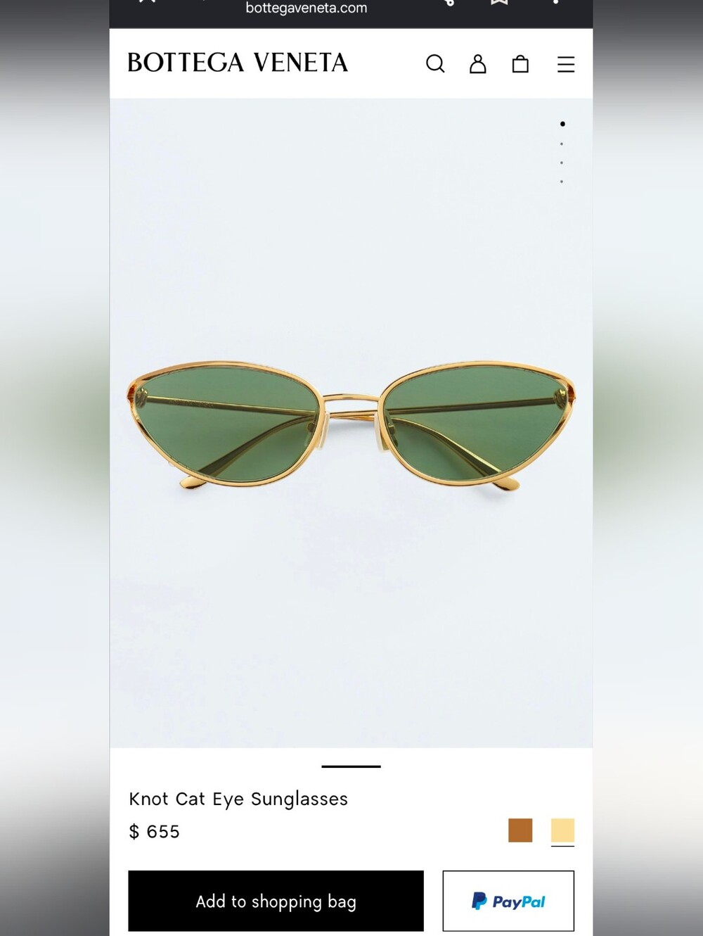 Bottega Veneta Gold Frame Green Lens Knot Cat-Eye Sunglasses